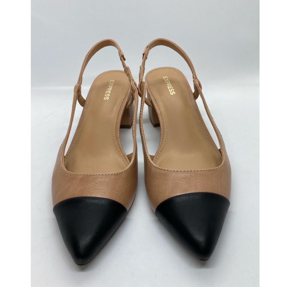 Express Womens Size 6 Pumps Two Tone Leather Slingbacks Sandals Block Heels Chic